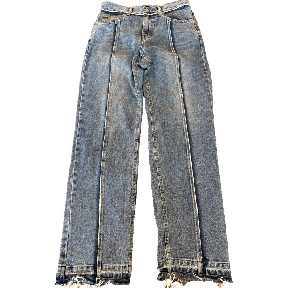 Authentic made in Korea womens' sz S 28x28.5 jeans distressed denim straight leg